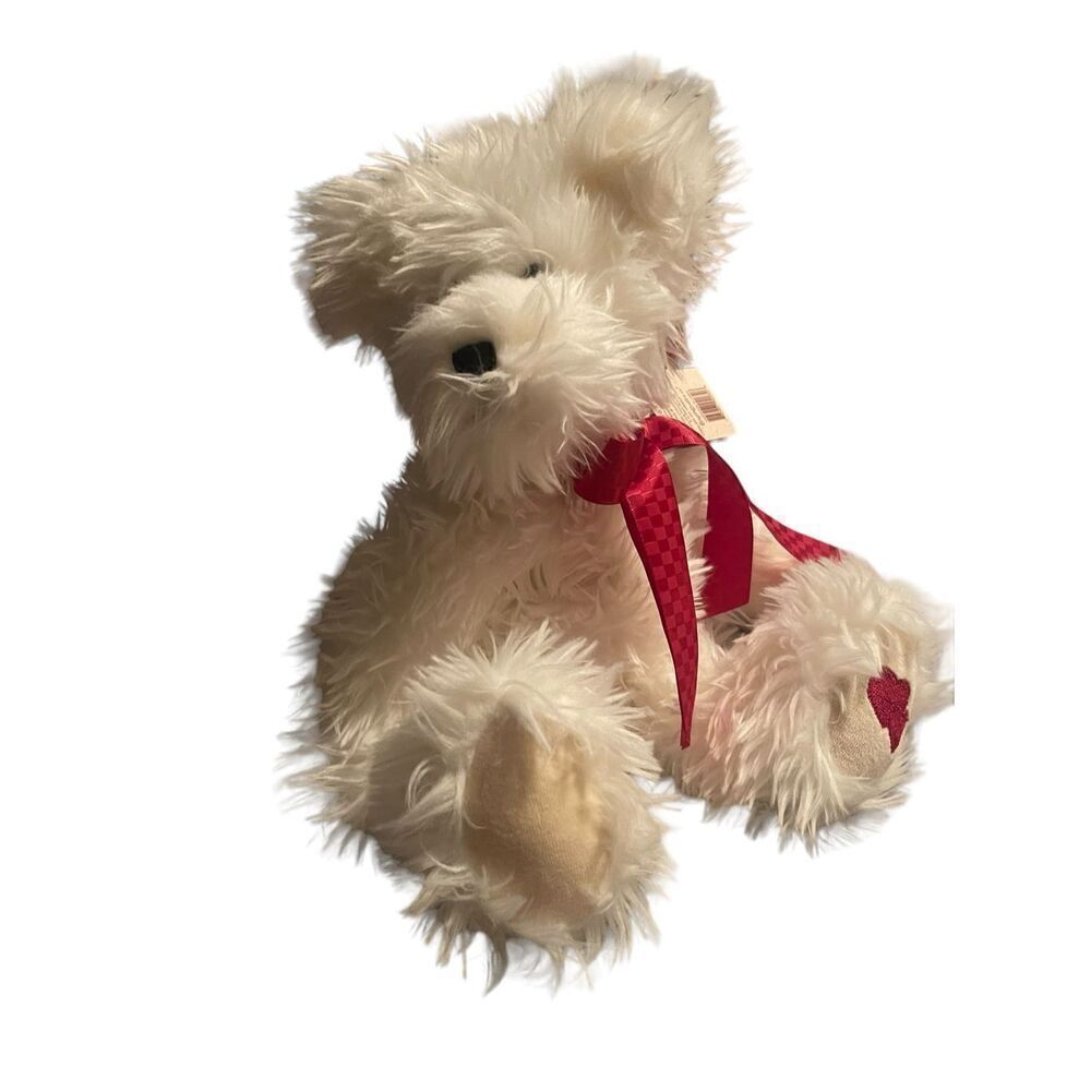 New Boyds Bears White Teddy Bear Plush Toy with Red Bow Small
